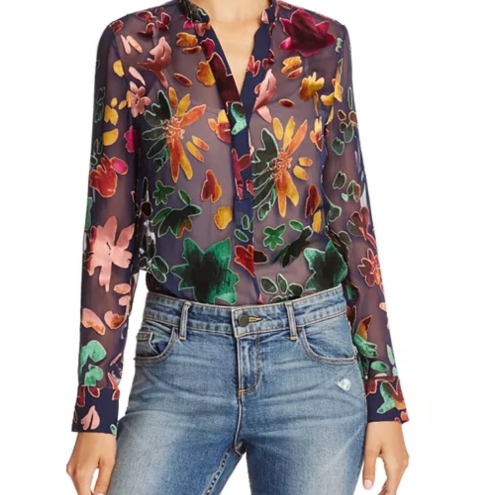 NWT Alice + Olivia Amos Burnout  Floral Tunic  Top